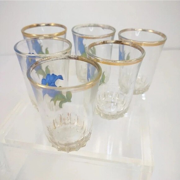 Vintage Shot Glasses With Blue Flower Pattern France Set of Six - Picture 6 of 11